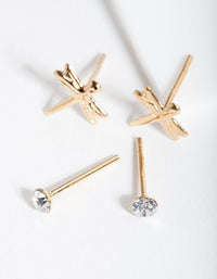 Gold Plated Sterling Silver Dragonfly Diamante Earring Pack - link has visual effect only