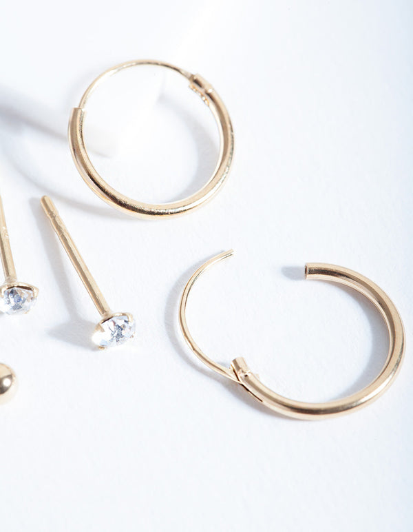 Gold Plated Sterling Silver Classic Earring 3 Pack