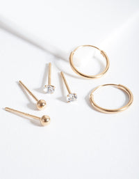 Gold Plated Sterling Silver Classic Earring 3 Pack - link has visual effect only