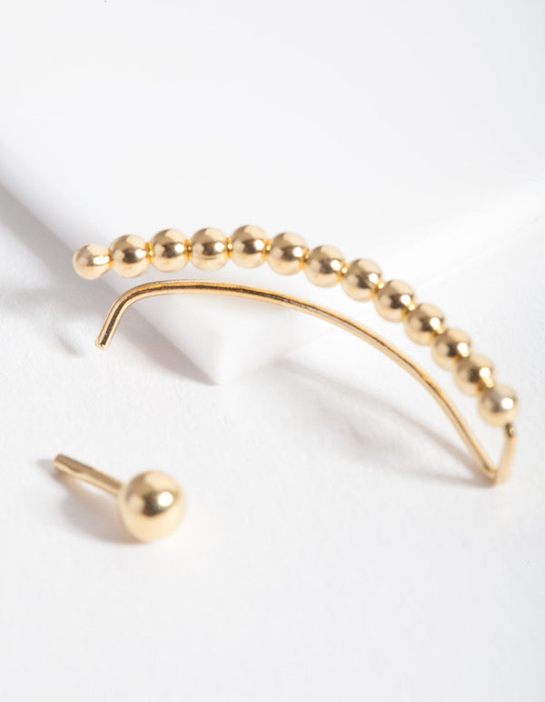 Gold Plated Sterling Silver Mismatch Beaded Ear Crawler