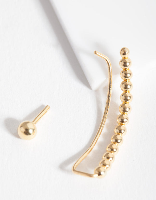 Gold Plated Sterling Silver Mismatch Beaded Ear Crawler