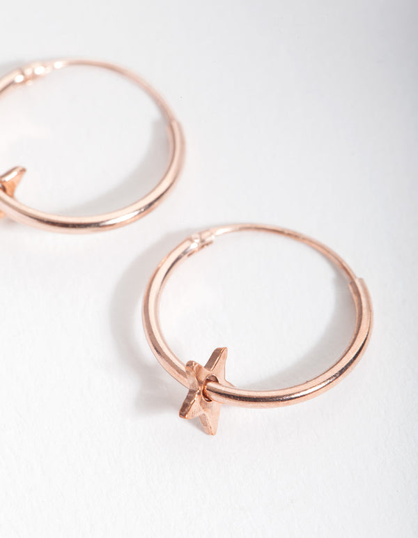 Rose Gold Plated Sterling Silver Star Hoop Earrings