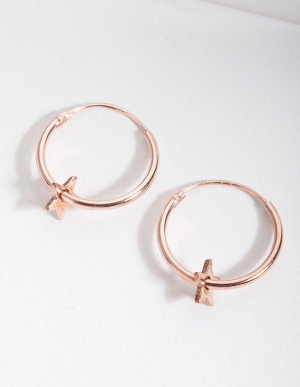 Rose Gold Plated Sterling Silver Star Hoop Earrings
