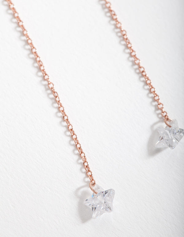 Rose Gold Plated Sterling Silver Cubic Zirconia Star Tread Through Earrings