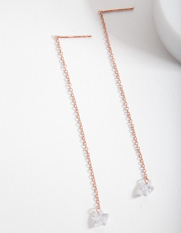 Rose Gold Plated Sterling Silver Cubic Zirconia Star Tread Through Earrings
