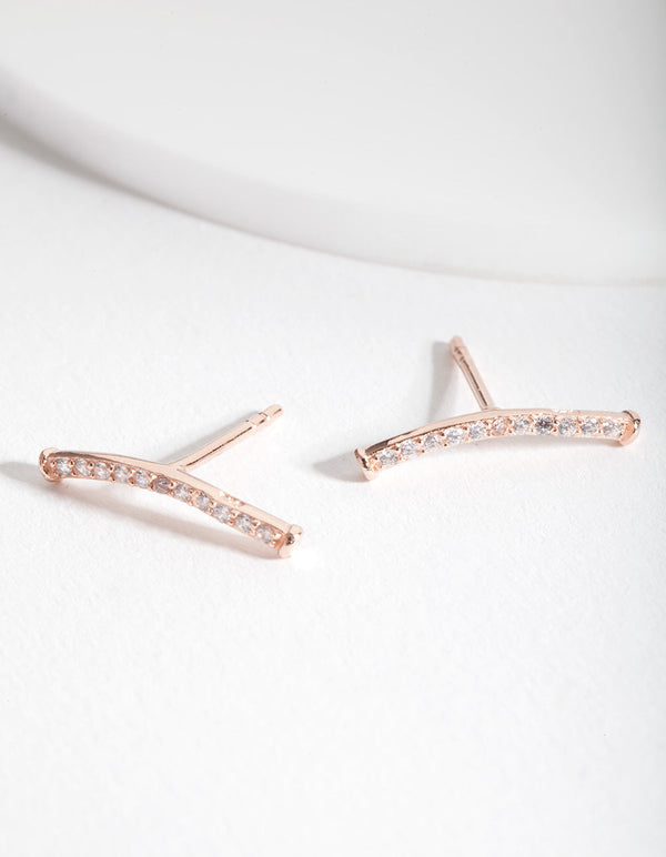 Rose Gold Plated Sterling Silver Cubic Zirconia Fine Crawler Earrings