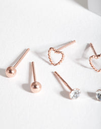 Rose Gold Plated Sterling Silver Heart Stud Earring 3 Pack - link has visual effect only