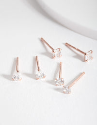 Rose Gold Plated Sterling Silver Cubic Zirconia Stud Earring 3 Pack - link has visual effect only