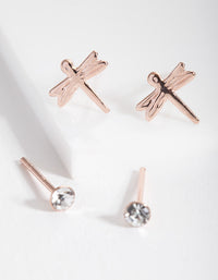 Rose Gold Plated Sterling Silver Dragonfly Stud Earring 2 Pack - link has visual effect only