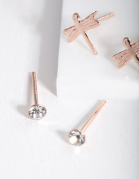 Rose Gold Plated Sterling Silver Dragonfly Stud Earring 2 Pack - link has visual effect only
