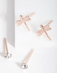 Rose Gold Plated Sterling Silver Dragonfly Stud Earring 2 Pack - link has visual effect only