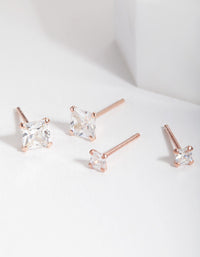 Rose Gold Plated Sterling Silver Cubic Zirconia Stud Earring 2 Pack - link has visual effect only