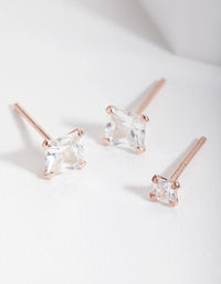 Rose Gold Plated Sterling Silver Cubic Zirconia Stud Earring 2 Pack - link has visual effect only