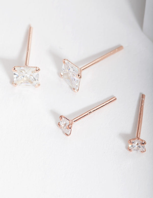 Rose Gold Plated Sterling Silver Cubic Zirconia Stud Earring 2 Pack