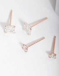 Rose Gold Plated Sterling Silver Cubic Zirconia Stud Earring 2 Pack - link has visual effect only