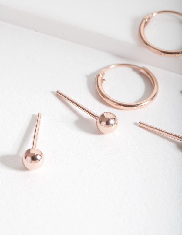 Rose Gold Plated Sterling Silver Stud Hoop Earring Pack