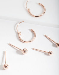 Rose Gold Plated Sterling Silver Stud Hoop Earring Pack - link has visual effect only