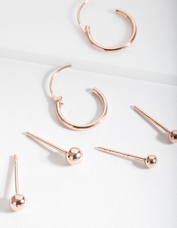 Rose Gold Plated Sterling Silver Stud Hoop Earring Pack