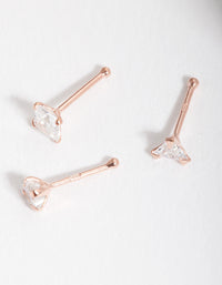 Rose Gold Plated Sterling Silver Cubic Zirconia Nose Stud 3 Pack - link has visual effect only