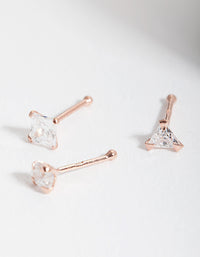 Rose Gold Plated Sterling Silver Cubic Zirconia Nose Stud 3 Pack - link has visual effect only