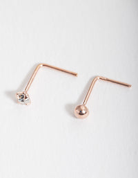 Rose Gold Plated Sterling Silver Diamante Nose Stud 2 Pack - link has visual effect only