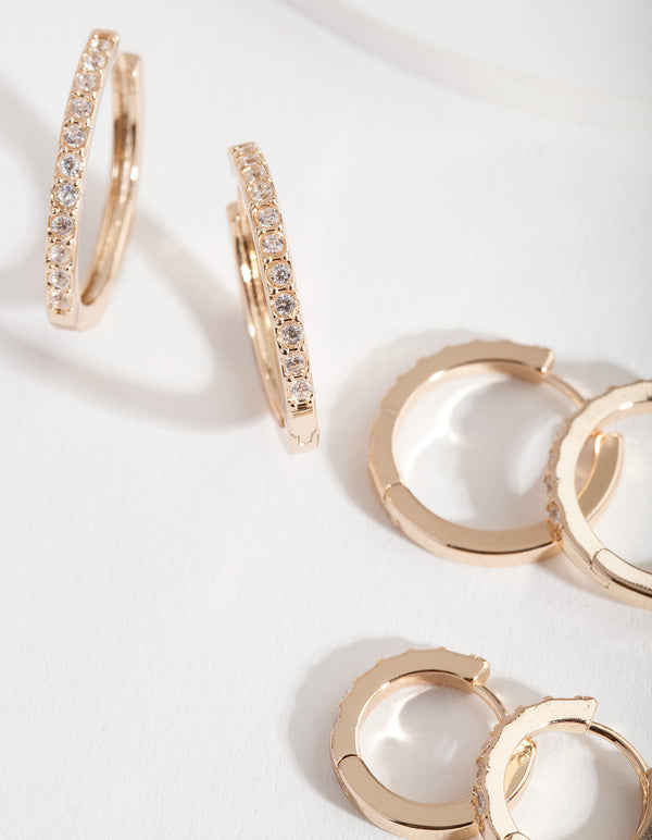Gold Cubic Zirconia Gradual Hoop Earring Pack