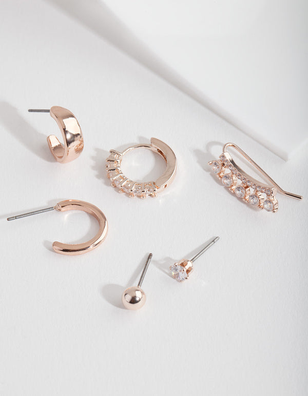 Rose Gold Cubic Zirconia Crawler Ear Stack