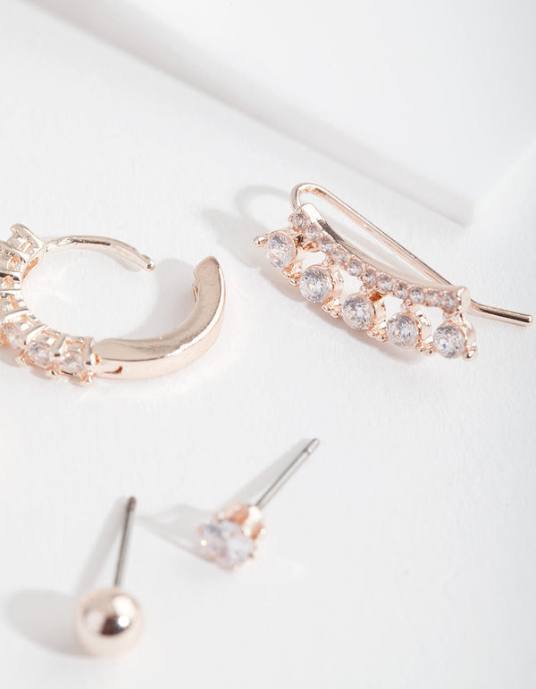 Rose Gold Cubic Zirconia Crawler Ear Stack