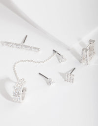 Silver Link Cubic Zirconia Ear Stack - link has visual effect only