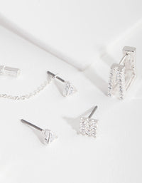 Silver Link Cubic Zirconia Ear Stack - link has visual effect only
