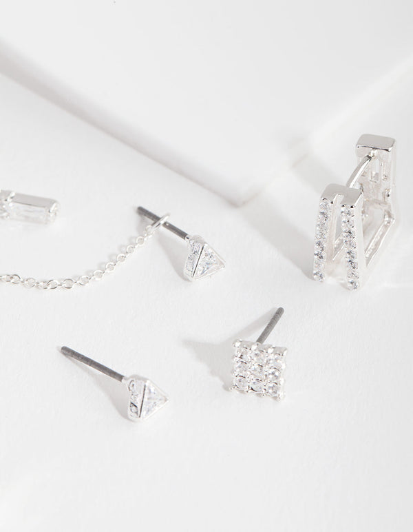 Silver Link Cubic Zirconia Ear Stack