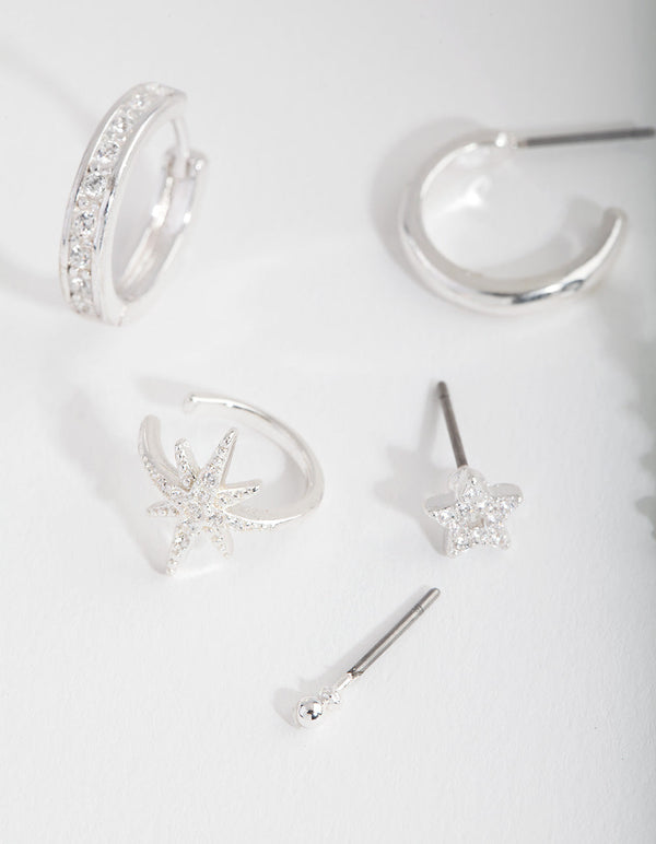 Silver Cosmic Cubic Zirconia Ear Stack