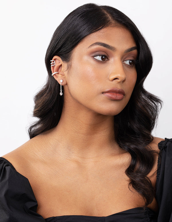 Silver Cross Cubic Zirconia Ear Stack