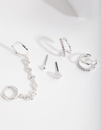 Silver Link Minimal Cubic Zirconia Ear Stack - link has visual effect only