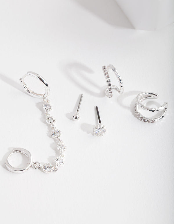 Silver Link Minimal Cubic Zirconia Ear Stack