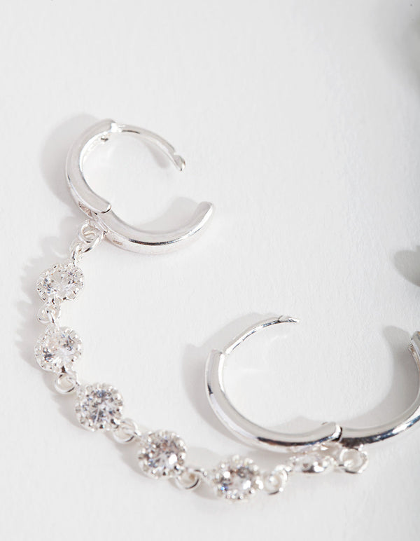 Silver Link Minimal Cubic Zirconia Ear Stack