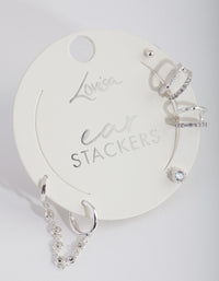 Silver Link Minimal Cubic Zirconia Ear Stack - link has visual effect only