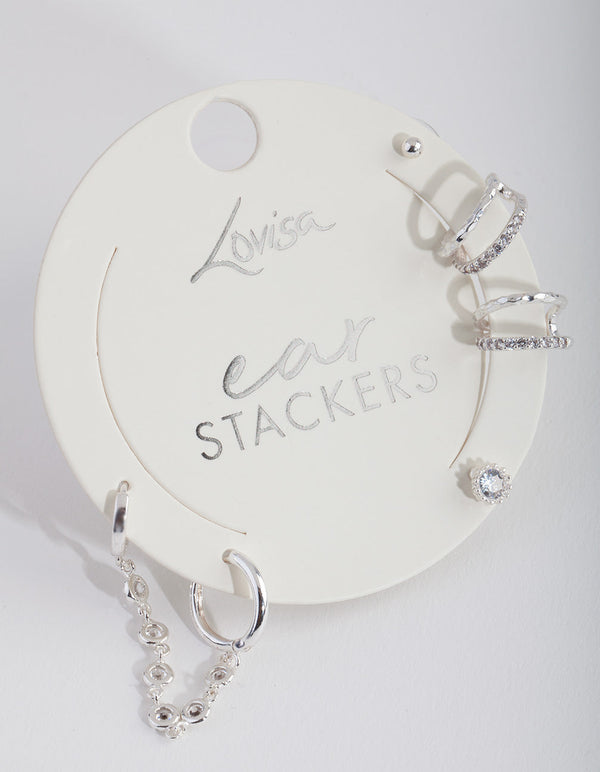 Silver Link Minimal Cubic Zirconia Ear Stack