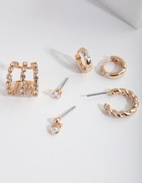 Gold Twist Cubic Zirconia Ear Stack - link has visual effect only
