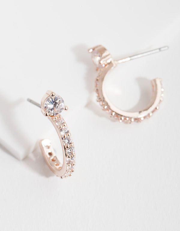 Rose Gold Cubic Zirconia Open Huggie Earrings