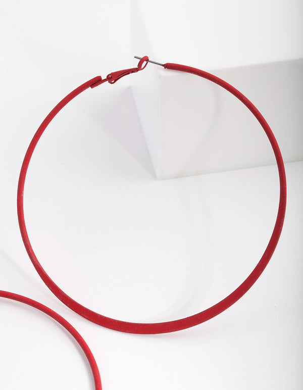 Red Flat Edge Hoop Earrings