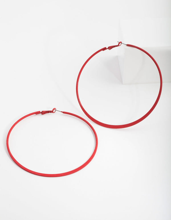 Red Flat Edge Hoop Earrings