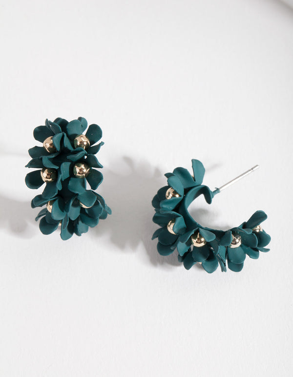 Green Mini Cluster Flower Hoop Earrings