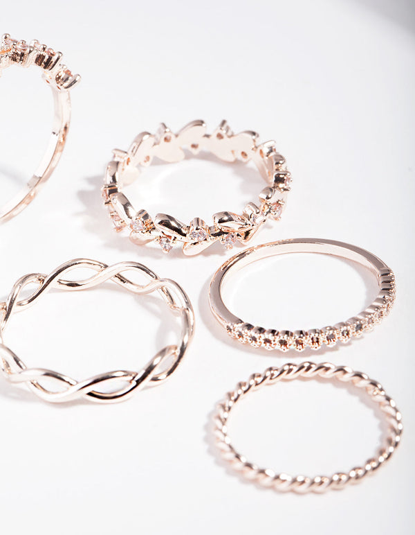 Rose Gold Cubic Zirconia Lattice Ring Pack