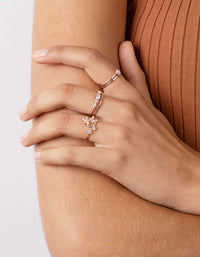 Rose Gold Cubic Zirconia Floral Ring 5 Pack - link has visual effect only