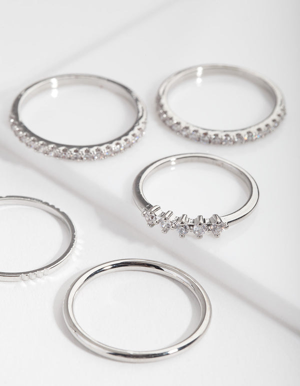 Silver Cubic Zirconia Eternity 5 Pack Rings