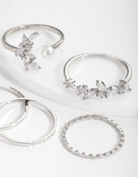 Cubic Zirconia Diamante Pearl Ring 5 Pack - link has visual effect only