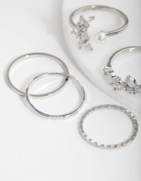 Cubic Zirconia Diamante Pearl Ring 5 Pack - link has visual effect only
