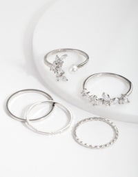 Cubic Zirconia Diamante Pearl Ring 5 Pack - link has visual effect only