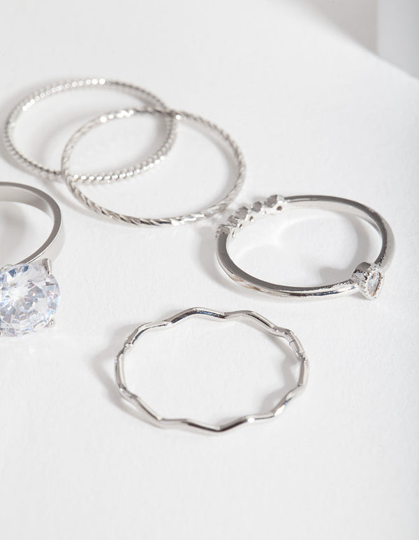Rhodium Cubic Zirconia Bow Ring Pack